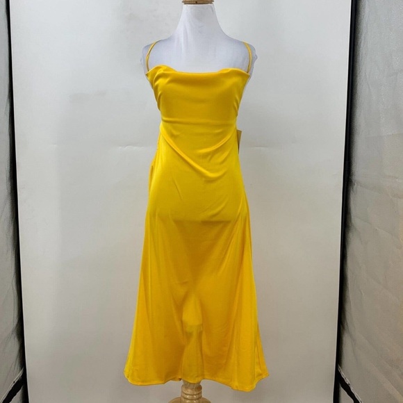 WeWoreWhat Danielle Bernstein Evening Dress M Medium Yellow Satin Charmeuse - Picture 5 of 11